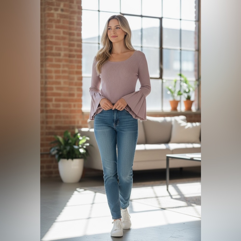 Chaser Ribbed Knit Top NWT | XS Pink Bell‑Sleeve Feminine Boutique Layering Fit